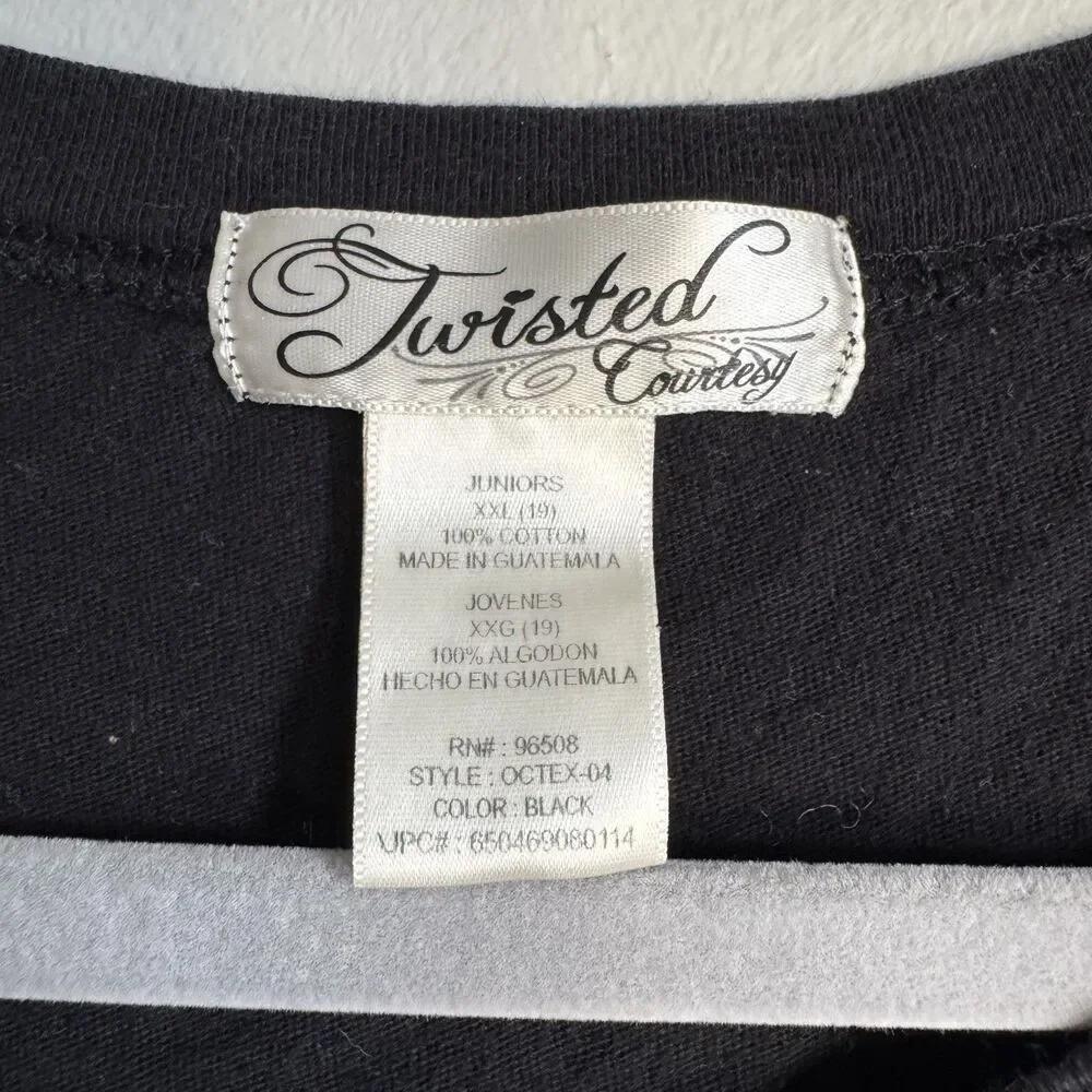 Y2K Twisted Courtesy Black White Skull T-Shirt Juniors XXL 19 y2k skull grunge - Picture 3 of 11